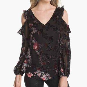 WHBM Floral Burnout Velvet Cold Shoulder Peasant Blouse Top 4